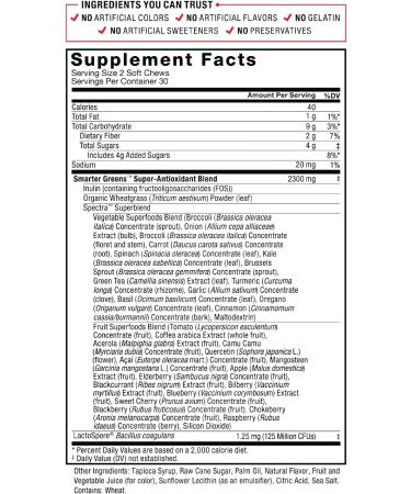 Smarter Greens Superfood Chews with Probiotics, Antioxidants, and Fiber - 60 Soft Chews for Digestion, Energy, and Nitric Oxide Support - Buy Online on GoSupps.com