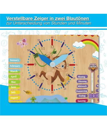 Woodywood Calendar Watch for Children - Bilingual Montessori Learning Clock in Wood - 30x30 cm - Teach Time Date & More Ideal Gift for Kids - Buy Online on GoSupps.com