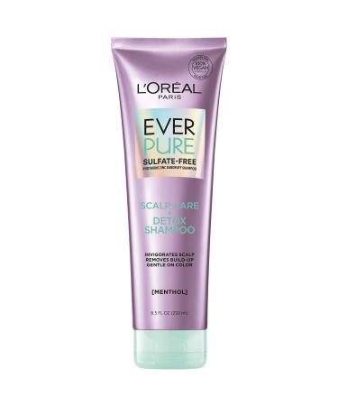 L'Oreal Paris EverPure Scalp Care + Detox Sulfate Free Shampoo for Color-Treated Hair  Anti-Dandruff  Invigorates Scalp and Removes excess build-up  Menthol and Neem Leaf Extract  8.5 Ounce