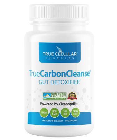 TrueCarbonCleanse - Perfect Gut Detoxifier & Binder - Advanced Formula with Organic Bamboo Activated Charcoal Capsules - 60 Capsules - Vegan Non GMO Gluten Free Soy Free Non-Toxic Certified