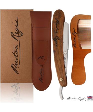 Preston Regis Men's Cut Throat Razor Kit - Marine Grade 316 Stainless Steel Straight Shaving Swing Lock Razor with Wood Handle. includes Premium Leather Travel Pouch and Vintage Wood Beard Comb. - Buy Online on GoSupps.com