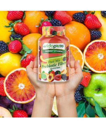 MYVIDAPURE Fruit Mix Prebiotic Fiber Gummies - Natural Strawberry, Peaches & BlackBerry Flavor - 60 Gummies (Non-GMO, Gelatin-Free) - Buy Online on GoSupps.com