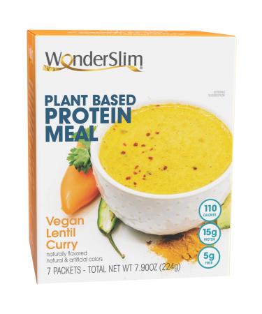 WonderSlim Plant Based Protein Meal, Vegan Lentil Curry, 110 Calories, 15g Protein, 5g Fiber (7ct)