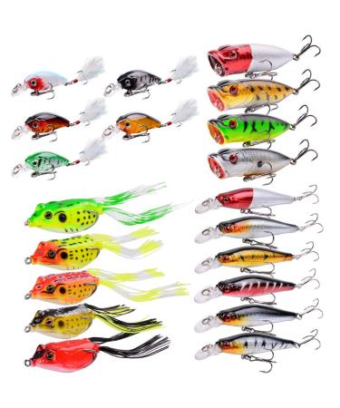 Aorace Fishing Lures Kit Mixed Including Minnow Popper Crank Baits with Hooks for Saltwater Freshwater Trout Bass Salmon Fishing Item-A 20pcs