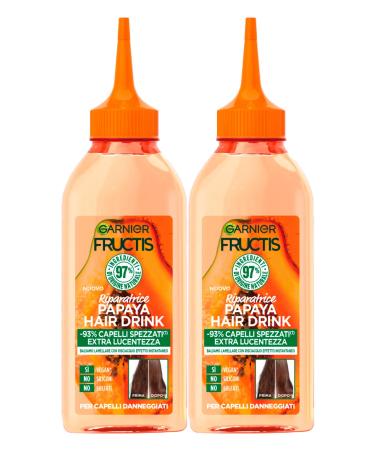 Garnier Garnier Fructis Hair Drink Papaya Lamellar Balm Repair for Damaged Hair Detangling Action Extra Shine Silicone-Free 2 x 200 ml Bottles