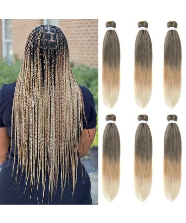 30 Inch 6 Packs Pre-stretched EZ Braiding Hair Extensions Yaki Texture Professional Crochet Braids Hair Hot Water Setting Synthetic Hair for Twist Braids(1B/27/613) 30 Inch 1B/27/613