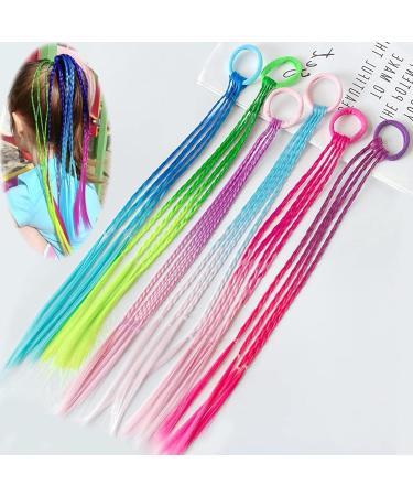 6 strands of hair strands braided braid braids hair synthetic hair part for party braided hair braid with an elastic rope strap for children girls neon hair jewelry