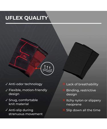UFlex Knee Compression Sleeve Support - Non Slip Knee Brace for Pain Relief - Red, Medium - Buy Online on GoSupps.com