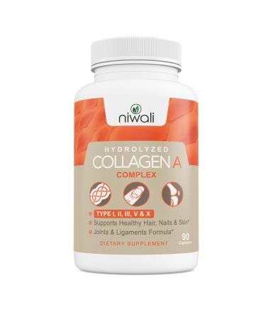 NIWALI Multi Collagen Complex Supplement for Women & Men | Hydrolyzed Collagen Pills - Types I II III V & X| for Healthy Hair Nails Skin Bone & Joints | 90 Capsules