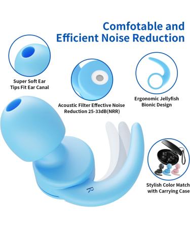 Sleeping and Concert Ear Plugs - 2 Pairs, 25-33db Noise Reduction, Reusable Silicone with 5 Ear Tip Sizes - Blue - Buy Online on GoSupps.com