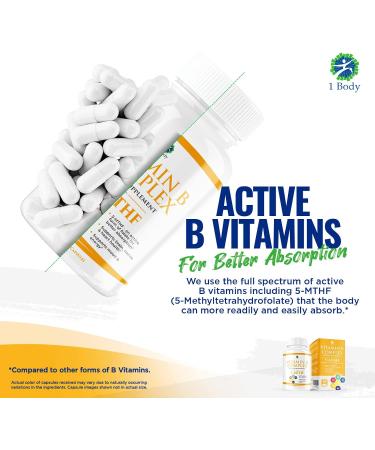 Vitamin B Complex with 5-MTHF Folate, B1, B2, B5, B6, Methyl B12, Niacin, Biotin - Stress & Heart Health Support - Buy Online on GoSupps.com