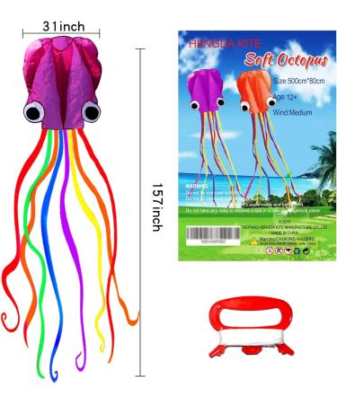 HENGDA KITE: Large Easy Flyer Octopus Kite for Kids - 31 Inches Wide - Perfect for Beach or Park - Orange & Purple - Buy Online on GoSupps.com