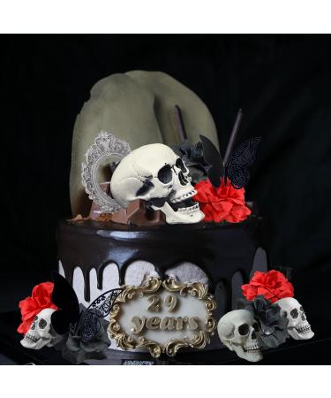 19 PCS Halloween Cake Topper Gothic Rose Skull Cake Topper with Black Butterfly for Halloween Bloody Horror Movie Birthday Party Cake Decorations (type 1) - Buy Online on GoSupps.com