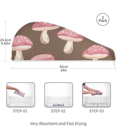 Super Absorbent Pink Mushrooms Hair Towel 2 Pack - Quick Dry Turbans for Women & Girls - Buy Online on GoSupps.com