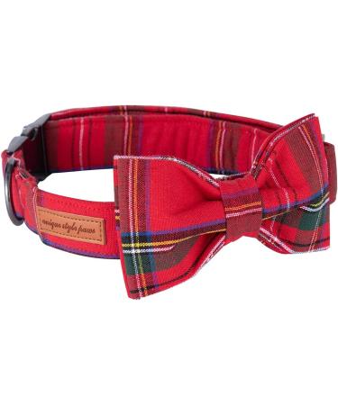 Summer Dog Collar with Bow Tie & Flower for Small to Large Dogs | Adjustable Safety Metal Buckle | RedPlaid | Pack of 1 - Buy Online on GoSupps.com