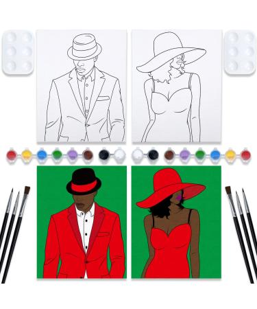 VOCHIC Couples Paint Party Kits Pre Drawn Canvas for Adults for Paint and Sip Date Night Games for Couples Painting kit 8x10 Elegant Ladies Gentlemen(2pack) Canvas Painting Kit 8x10
