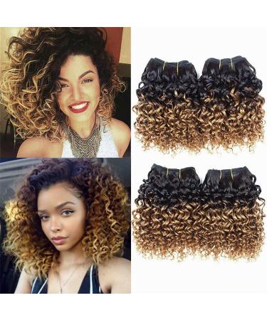 Curly Bundles Human Hair Kinky Curly Human Hair Ombre Brazilian Virgin HairBundles Short Curly 4 Bundles (50 Gram/Bundle 8 Inches ) (8