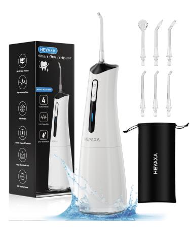 Water Dental Flosser Pick for Teeth Portable Cordless Oral Irrigator with 4 Pressure Modes 300ML Water Tank IPX7 Waterproof 6 Jet Tips Storage Bag for Gums Braces(White)