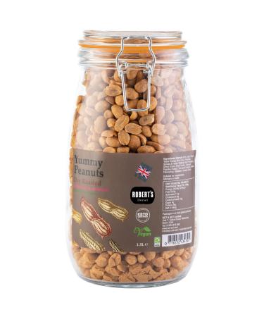 Yummy Peanut 1.5L / 1Kg Glass Jar - Available in Multiple Flavours - Gluten & Free Vegan Low Carb High Protein - Handmade in Britain with Family Recipe (Dry Roasted)