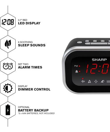 SHARP Dual Alarm Clock Sound Machine with 6 Relaxing Sounds - White Noise, Campfire, Rain, Ocean, Brook, Thunderstorm | Easy-to-Use, Red LED Display - Buy Online on GoSupps.com