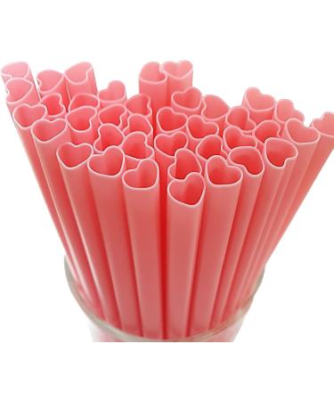100pcs Heart Shaped Pink Straws Disposable Drinking Cute Straws Individually Wrapped Plastic for Valentine's Day Cocktail Birthday Party Kids Bridal Shower Wedding Supplies