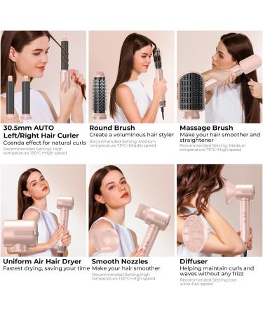High-Speed Ionic Hair Dryer Brush & Auto Curling Set - Removable Kit in Pink | International Shipping Available - Buy Online on GoSupps.com