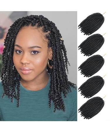 5 Packs Spring Twist Hair 8 Inch Fluffy Spring Twists Bomb Twist Hair Synthetic Fiber Fluffy Passion Twist Crochet Braids Low Temperature for Black Women Braiding Crochet Hair (1B) 8 Inch (Pack of 5) 1B