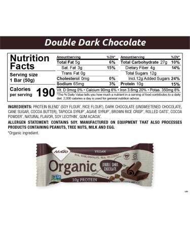 NuGo Nutrition Organic Protein Bars - Double Dark Chocolate (12 Bars, 1.76 oz Each) - Healthy Snack - Buy Online on GoSupps.com