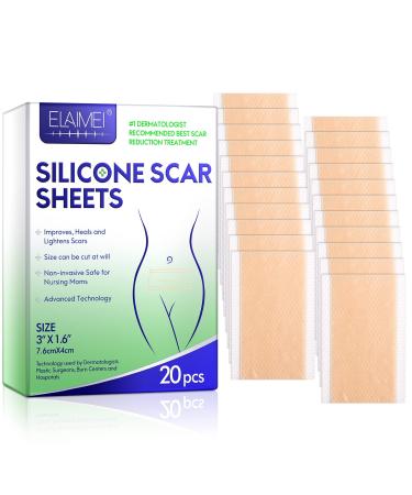 RTBYUE Silicone Scar Sheets - Scar Removal Treatment  Scars Tape  Strips for Acne Scars Healing Keloid Surgery  C-Section Burn  Tummy Tuck- Scar Removal Treatment Sheets(3 X 1.6 Inch-20PCS)