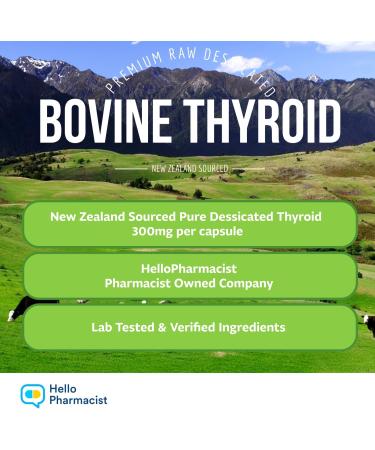 Raw Desiccated Bovine Thyroid 300mg Per Capsule - Energy & Metabolism Support - New Zealand Sourced Grass Fed Freeze-Dried Glandular Bovine Beef Thyroid Non-GMO Tested for Impurities - 60 Capsules - Buy Online on GoSupps.com