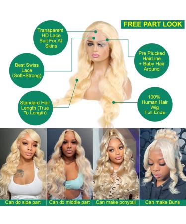 Dheridy 13x6 30 Inch 613 Body Wave Blonde Lace Front Wig - Pre Plucked 150% Density HD Lace Frontal Wig - Glueless Human Hair Wig - Buy Online on GoSupps.com
