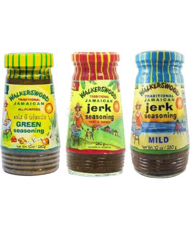 Walkerswood Traditional Jamaican Seasoning - all purposse Green 280g Hot & Spicy 280g and Mild 280g - in a Premier Life Store Box - Buy Online on GoSupps.com
