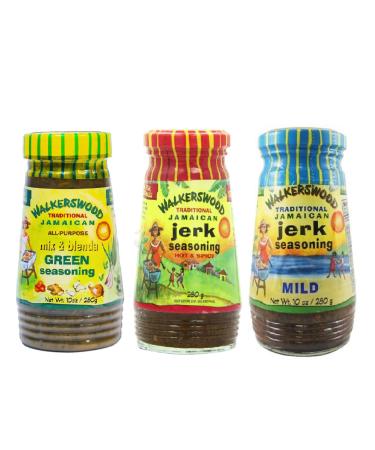 Walkerswood Traditional Jamaican Seasoning - all purposse Green 280g Hot & Spicy 280g and Mild 280g - in a Premier Life Store Box