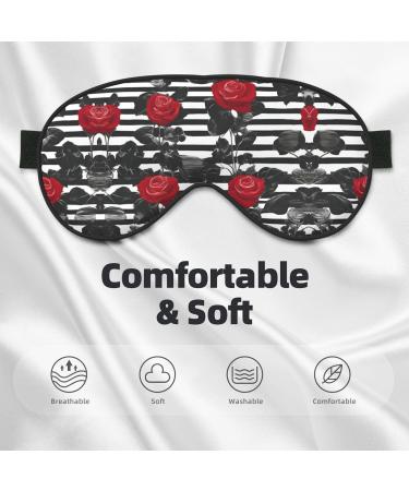Black White Stripes Red Rose Flowers Eye Mask | Unisex Soft Comfort Sleep Mask for Travel Yoga & Shift Work - Buy Online on GoSupps.com
