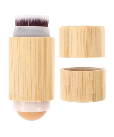 Beavorty Wood Makeup Brush Bamboo Foundation Brush With Roller Portable Blending Brush For Fluffy Brush Synthetic Bristles Cosmetics Tools