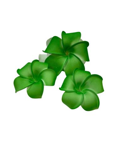 Green Foam Plumeria Flower Hair Clips - Set of Three
