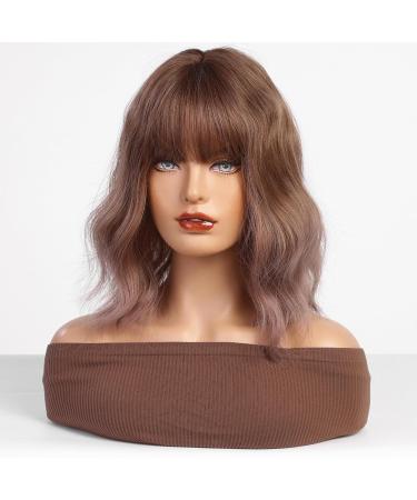 HAIRCUBE Ombre Pink Synthetic Wig for Women - Shoulder Length Cherry Blossom Pink Hair with Fringe - Buy Online on GoSupps.com