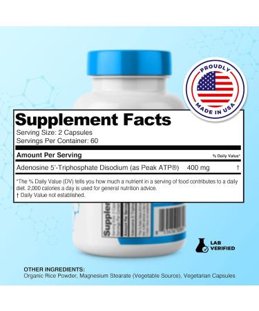 ATP Capsules - Boost Energy & Endurance - 120 Capsules of Adenosine Triphosphate Disodium - 400mg per Serving - International Shipping Available - Buy Online on GoSupps.com