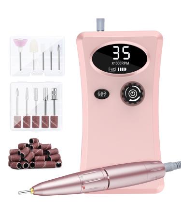 35000RPM Electric Nail Files Rechargeable 4000mAH Cadrim Professional Super Portable Nail Drill Acrylic Gel Kit Beginners Adjustable Speed Free Direction LCD Display Electric Kit Manicure Pedicure Set Pink