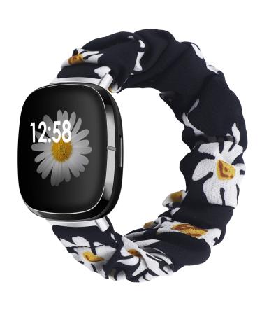 Liwin Scrunchies Bands Compatible with Fitbit Sense 2/Sense/Versa 4/Versa 3, Bands for Women and Girls, Elastic Printed Strap Accessories Replacement Scrunchy Wristband for Sense / Versa 3 Smartwatch S - 5.3"-6.7" Daisy