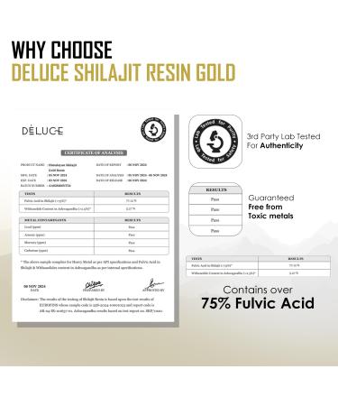 Deluce Himalayan Shilajit Resin Gold (30g) | 600mg Premium Shilajit with KSM-66 Ashwagandha Safed Musli Gokshura | Strength Stamina & Immunity Support | Lab-Tested Vegan Gold Grade - Buy Online on GoSupps.com