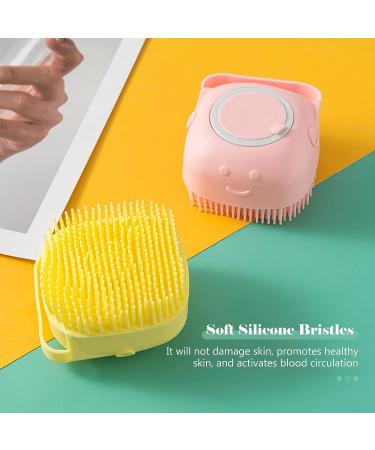 Putybudy Pets Bath Body Brush with Shampoo Dispenser | Soft Silicone Bristles | Exfoliating Shower Massage Brush in Pink/Blue/Yellow - Buy Online on GoSupps.com