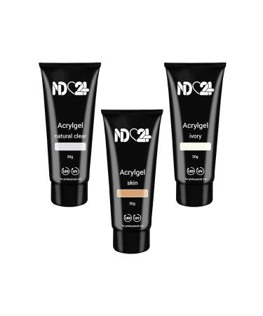 Poly Acrylic Gel Tube Set for French Manicure - Clear Skin & Ivory (3 x 30g) - International Shipping Available - Buy Online on GoSupps.com