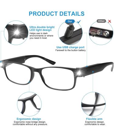 OuShiun Reading Glasses with LED Light | Blue Light Blocking Anti Eyestrain | Illuminated Black 2.0x Readers - Shop Internationally! - Buy Online on GoSupps.com
