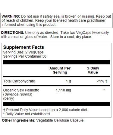 Solaray Saw Palmetto 555 mg - Organic VegCaps | Natural Support for Prostate Health - Buy Online on GoSupps.com