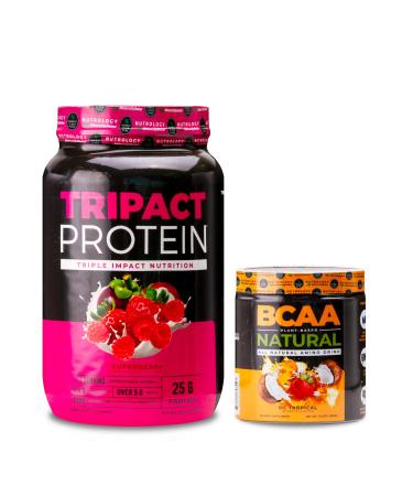 Nutrology TRIPACT Protein Powder 7-in-1 Meal Replacement Shake Superberry (40 Servings) BCAA Natural Plant Based BCAA Powder Orange Coconut Flavor (30 Servings)