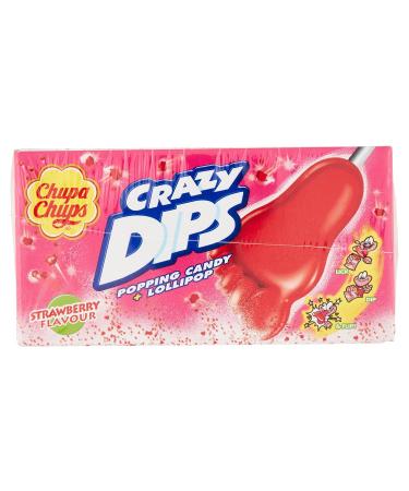 Chupa Chups Crazy Dips Strawberry - 24 Strawberry Lollipops with Crackling Effect & Shower Powder - Perfect for Christmas - Buy Online - Buy Online on GoSupps.com