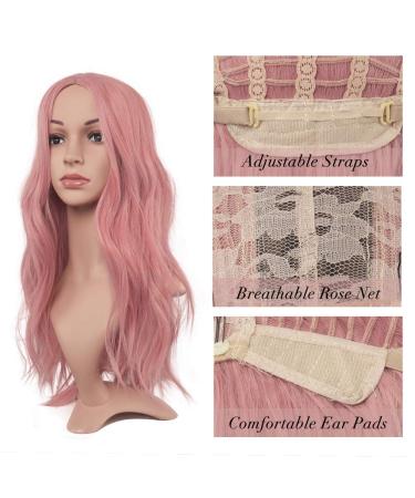Shop 55 cm Pink Curly Wig - Synthetic Women s Long Wavy Party Wig with Middle Parting - Buy Online on GoSupps.com