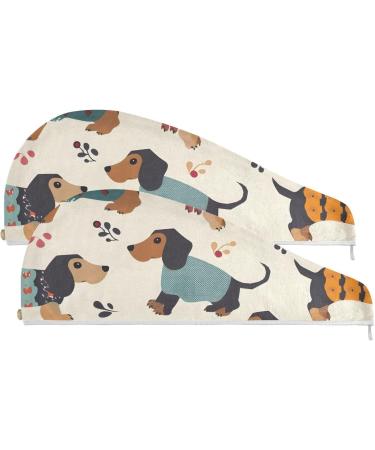 Dachshund Dogs Hair Towel 2 Pack | Super Absorbent Quick-Dry Hair Turbans for Women & Girls - Buy Online on GoSupps.com