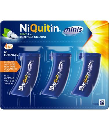 NiQuitin Minis Mint 4 mg Lozenges - Effective Smoking Craving Relief - Practical Pocket-Sized Container - Relieve Sudden Cravings - Reduce and Quit Smoking Aid 60 Mini Lozenges 60 Count (Pack of 1)